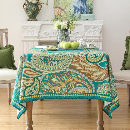 Linen Square Green Tablecloth,Wrinkle Resistant French Vintage Tablecloth Print with Foral,Decor Table Cloth for Thanksgiving,Dining Room,Home,Kitchen 55" × 55"-Milen