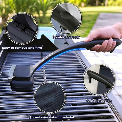 Steam Grill Brush Bristle Free with Scraper, BBQ Tool Cleaner Brush with Kevlar Cleaning Head for Outdoor Grill Accessories - Black, Grilling Gifts for Men Dad