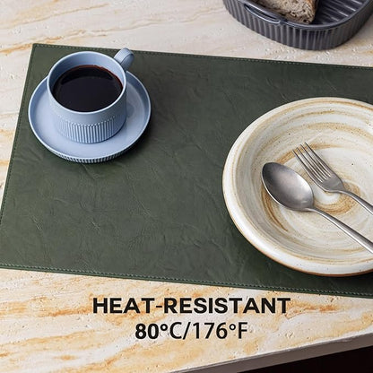 Faux Leather Placemats Set of 4 Vinyl Washable Wipeable Table Mats for Kitchen Dining Table Heat Resistant Waterproof Indoor/Outdoor Placemats Non-Slip Easy Clean Place Mats (Olive Green)