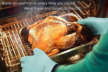 KITCHEN PERFECTION Silicone Smoker Oven Gloves -Extreme Heat Resistant BBQ Gloves -Handle Hot Food Right on Your Smoker Grill Fryer Pit|Waterproof Oven Mitts Grill Gloves |Superior Value Set+3 Bonuses