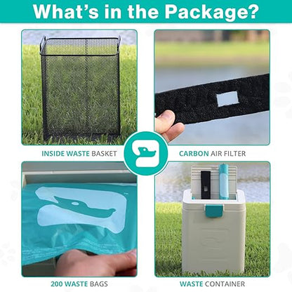 PawPail Pet Waste Station with Activated Carbon Filter and DualVent Odor Control - Outdoor Dog Poop Trash Can with 200 Dog Poop Bags - 19 Liter, Beige