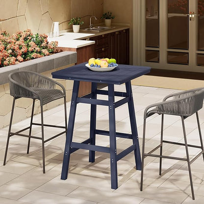 Costaelm Outdoor Bar Table, 42" Counter Height Square Patio Cocktail Bar Table with Umbrella Hole, Patio Bistro Dining Pub Table for Front Porch Deck Backyard Garden, Navy Blue