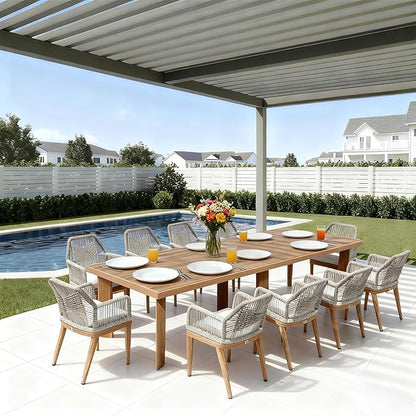 PURPLE LEAF 11 Pieces Patio Dining Set Aluminum Modern Oversize Rectangular Table and Rattan Arm Chairs with Cushions for Kitchen Porch Garden Outdoor Furniture Sets, Teak