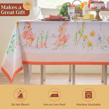 Maison d'Hermine Table Cloth Rectangle Table 100% Cotton Tablecloth for Dining Room, Farmhouse, Home, Hotel, Parties & Wedding - Ideal for Easter Decorations Spring & Summer (Bunny Party, 60" x 90")