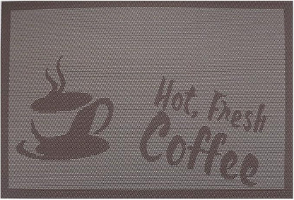 Gugrida Placemats Set of 6 Plaid Checkered Coffee Heat-Resistant Anti-Skid PVC Placemat for Dining Table Durable Woven Vinyl Stain tablemats 18"X12", Large
