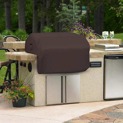 Covers & all Built-in Outdoor Grill Cover, Durable Heavy Duty 18 Oz Waterproof Cover Tuff Material with Air Pocket & Elastic for Snug Fit (32" W x 26" D x 24" H inches, Coffee)