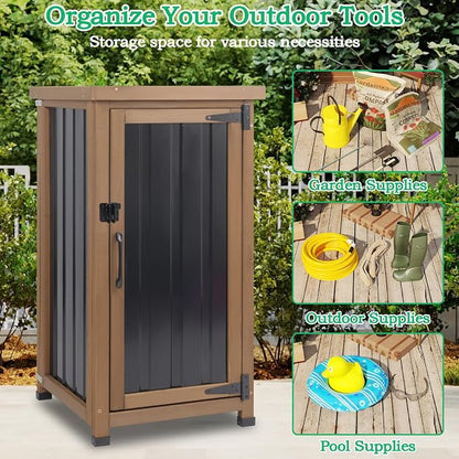 Small Outdoor Storage Cabinet Weatherproof, Wood Garden Potting Bench Table - Image 8