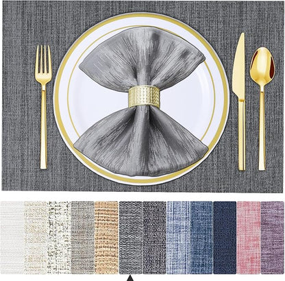 BETEAM Placemats Set of 8, Woven Vinyl Placemat for Dining Table Washable Wipeable Kitchen Place Mats Durable Indoor Outdoor Table Mats
