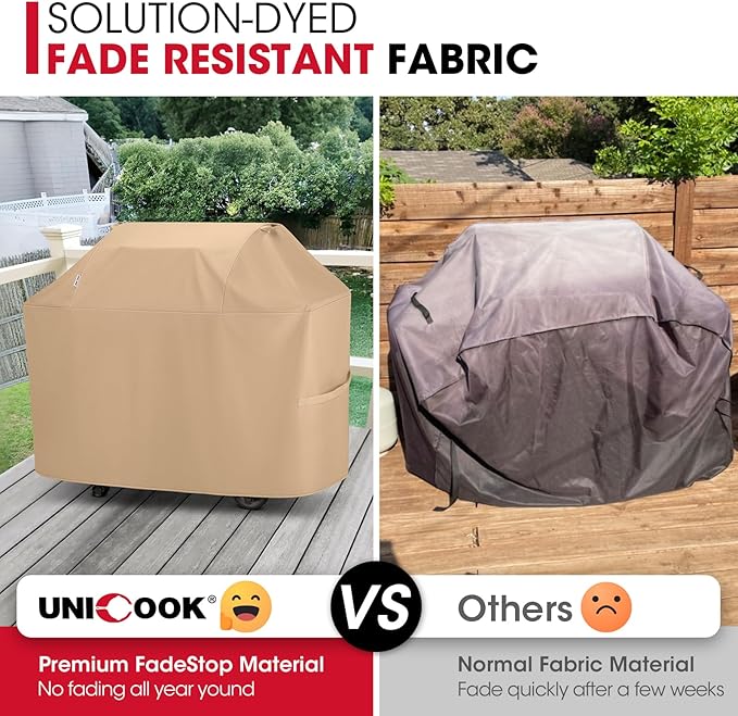 Unicook Grill Cover for Outdoor Grill 55 Inch, Heavy Duty Waterproof BBQ Cover for Outside, Compatible with Weber Char-Broil Nexgrill 3-4 Burner Gas Grills, All Weather Protection, Light Brown