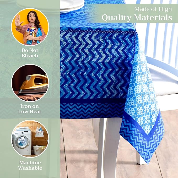 Maison d' Hermine Table Cloth Rectangle Table 100% Cotton 70 x 108 Inches Tablecloth Reusable Decorative for Dining Room, Farmhouse, Home, Party, Festive & Wedding Spring Summer - Indigo Love