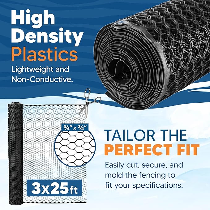Zebro Plastic Chicken Wire Fence – Lightweight Poultry Netting & Garden Fence for Chicken Coops, Pet Enclosures, Balcony Safety & Landscaping – Weatherproof & Rust-Free - 3' x 25' Black