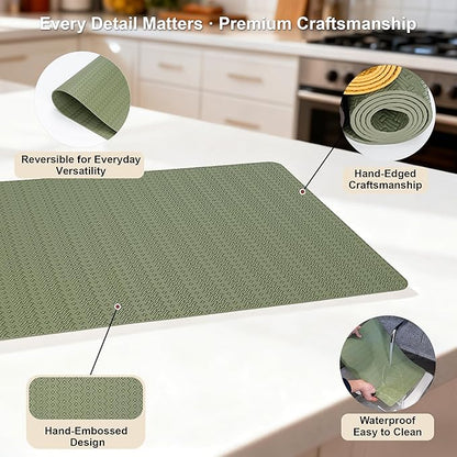 Faux Leather Placemats Set of 4 – 17x12 Inch Vinyl Table Mats, Heat Resistant, Non Slip, Wipeable & Washable, Easy to Clean Dining Table Decor for Kitchen & Dining Room（Olive Green）