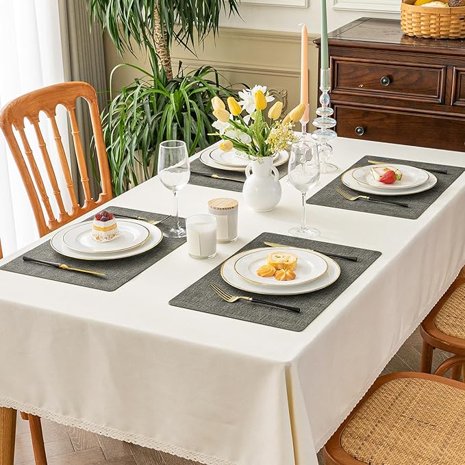 Romanstile Vinyl Placemats Set of 4-12 X 17 Inch - Heat Resistant Place Mats 100% Waterproof Oilproof Wipeable Reversible Faux Leather Table Mats for Kitchen, Dining, Party, Outdoor, Charcoal