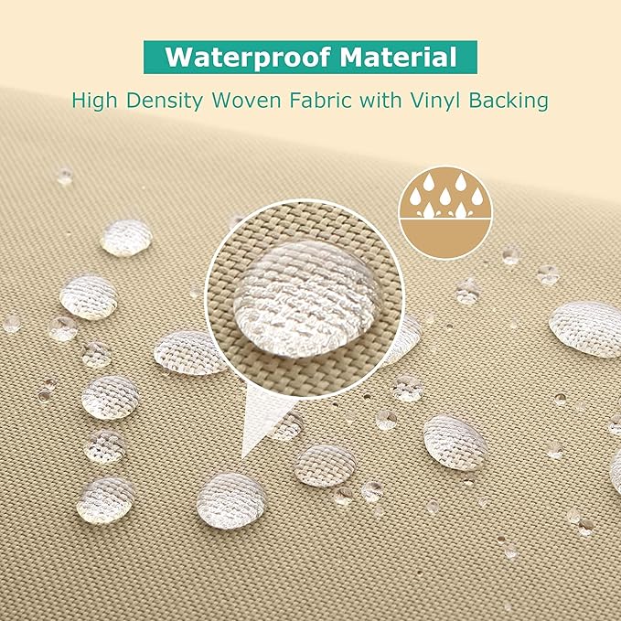 SunPatio Fire Pit Cover, Heavy Duty Waterproof Round Patio Fire Table Bowl Cover with Adjustable Drawstring, Round 45" D x 22" H, Beige
