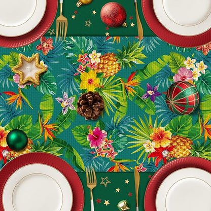 Tropical Pineapple Table Runner Burlap Kitchen Dining Linen Table Decoration for Indoor Outdoor Home Party Dinner 13x72 Inch