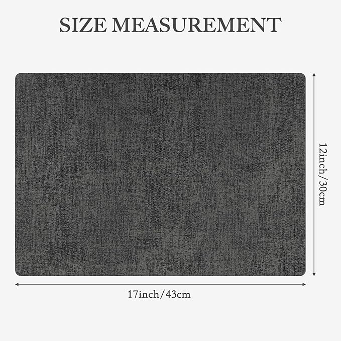 Faux Leather Heat Resistant Placemats Set of 6 – Waterproof Oilproof Wipeable Dining PU Vinyl Place Mat Easy Clean Table Mats for Kitchen/Dining/Party/Holiday, Dark Grey