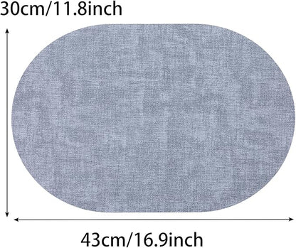 Leather Placemats Set of 6 Non Slip,Oval Blue Faux Leather Placemat Waterproof Reversible,Heat Resistant Wipeable Table Placemats for Dining Table,Modern Table Protectors