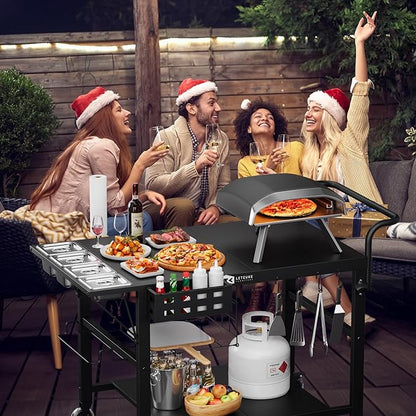 Leteuke Pizza Oven Table, Grill Cart Table for Blackstone Griddle, Outdoor Pizza Oven Stand Fits Ninja, Cuisinart, Gozney, Solo Stove, BBQ Prep Tables Station with Seasoning Tray, 47.2"x27.5"x35.8"