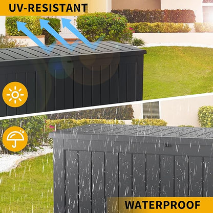 270 Gallon Deck Box, Resin Outdoor Indoor Waterproof Storage Box, Lockable Storage Box With Handle for Patio Furniture - Garden Tools - Swimming Pool Tools UV Resistant, Black