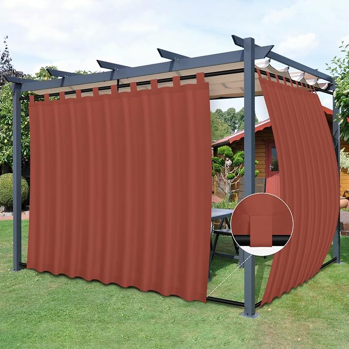 Easy-Going Outdoor Patio Curtains 2 Panels, 110x108 inch, Terra Red | Privacy by Easy-Going