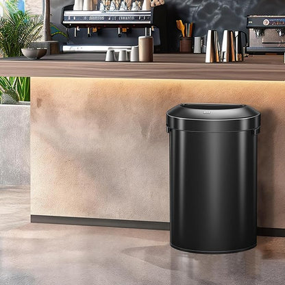 EKO Urban 21 Gallon Semi-Round Open Top Waste Bin, Stainless Steel Half Round Commercial Trash Can for Indoor and Outdoor, Extra Large Garbage Bin for Home, Office, Restaurant, 80L, Matte Black