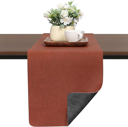 Table Runners 72 Inches Long, Dual-Sided Faux Leather Farmhouse Table Runner Waterproof Heatproof Non-Slip for Living Room Party Home Decor Holiday Decorations(Gray Terracotta, 12 x 72 Inch)