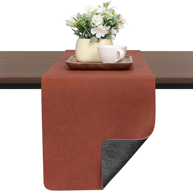 Table Runners 55 Inches Long, Dual-Sided Faux Leather Farmhouse Table Runner Waterproof Heatproof Non-Slip for Living Room Party Home Decor Holiday Decorations(Gray Terracotta, 12 x 55 Inch)