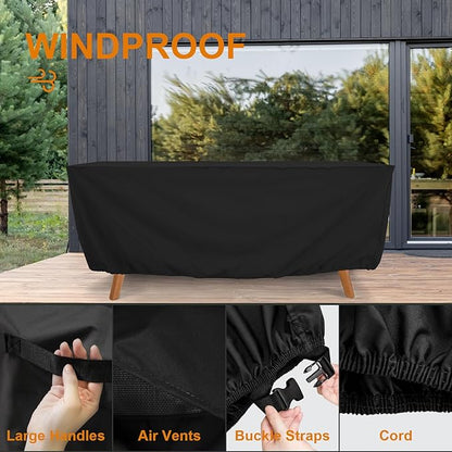 Tempera Retangle Patio Furniture Cover,Outdoor Table Covers Waterproof, Outdoor Dining Set Cover,Heavy Duty Deck Patio Furniture Covers,108''L x 82''W x 27.8''H,Black