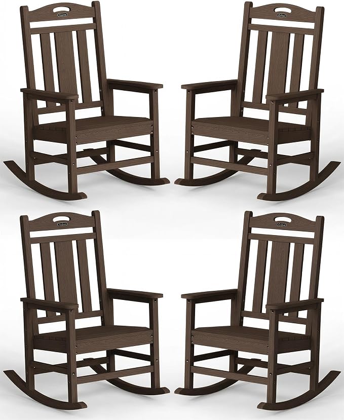 Oversized Outdoor Rocking Chairs Set of 4, 380lbs Heavy-Duty Large Patio Rocker by CIOKEA