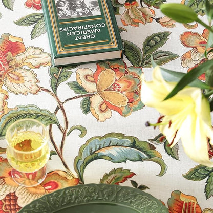 patdrea Designer Vintage Linen Rectangle Tablecloth,Provencal Rustic Floral Pattern Tablecloths,Decorative Table Cover Cloth for Kitchen,Dining Room,Tea Party,Home,Christmas,55"*87"