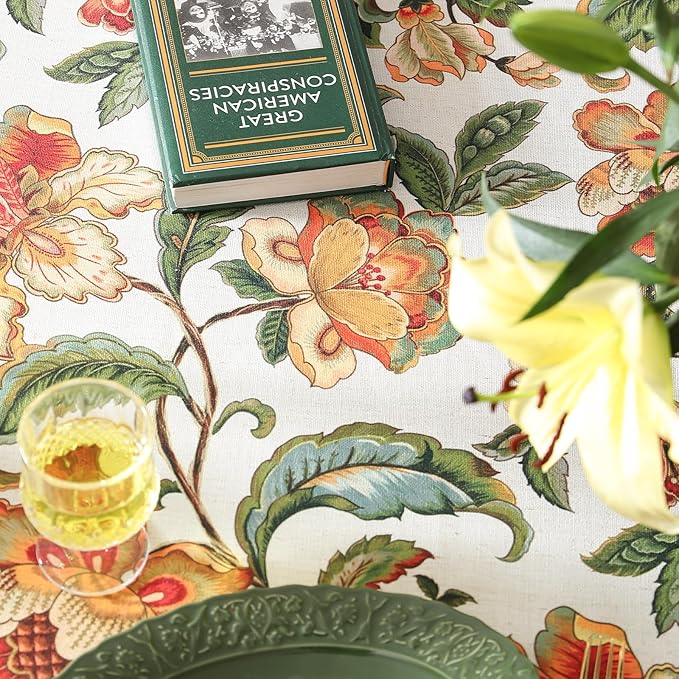 patdrea Designer Linen Rectangle Tablecloth,Vintage Provencal Rustic Floral Pattern Tablecloths,Decorative Table Cover Cloth for Kitchen,Dining Room,Tea Party,Home,Christmas,55"*71"
