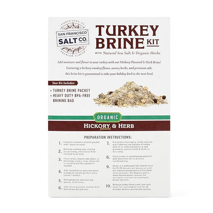 San Francisco Salt Company Organic Turkey Brine Kit – 13 oz Hickory & Herb Blend with BPA-Free Brine Bag – Certified Organic & Kosher Seasoning for Whole, Smoked, Oven-Roasted, or Fried Turkey