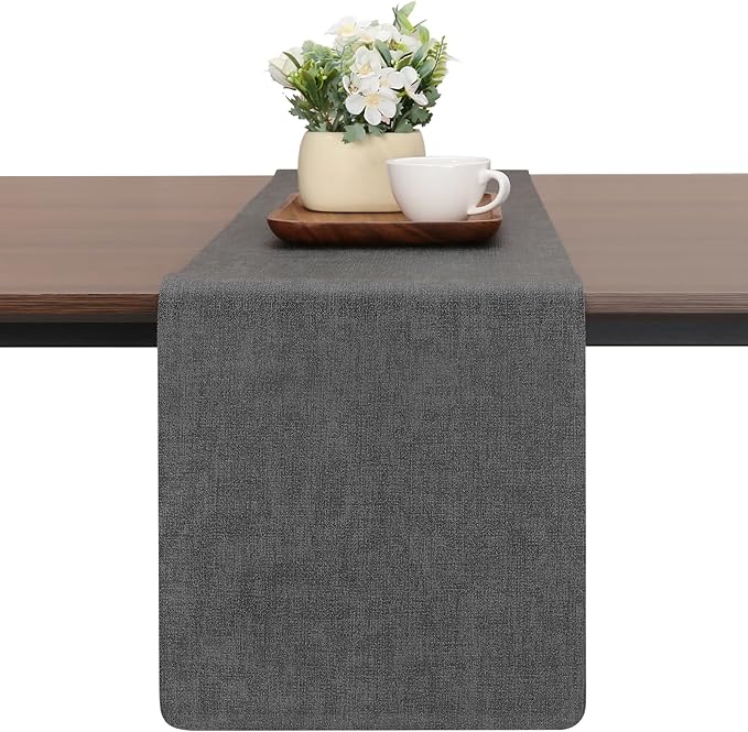 Table Runners 72 Inches Long, Dual-Sided Faux Leather Farmhouse Table Runner Waterproof Heatproof Non-Slip for Living Room Party Home Decor Holiday Decorations(Gray, 15 x 72 Inch)