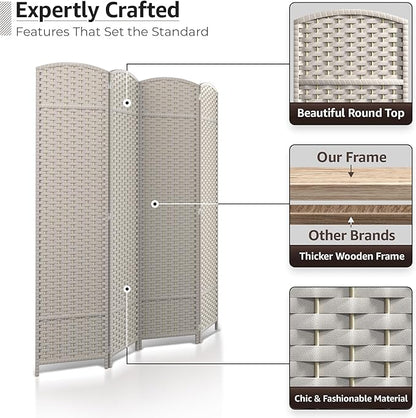 Sorbus 4 Panel Room Divider 6 ft. Tall - Privacy Screen, Extra Wide Double Hinged Panels, Mesh Hand-Woven Design, Partition Room Dividers and Folding Privacy Screens, Wall Divider for Room Separation