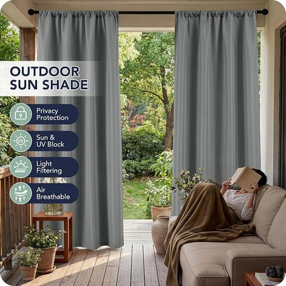 Outdoor Curtains for Patio Waterproof, 8 Panels, Rod Pocket | Weatherproof & - Image 3