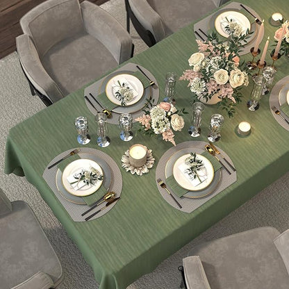 Rectangle Sage Green Table Cloth, Embossed Pleated Textured Waterproof Tablecloth, Decorative Fabric Table Cover for Dining, Farmhouse, Wedding, Outdoor - 60''x84'', Spring/Summer