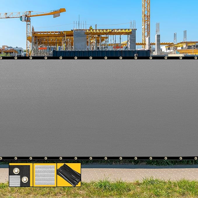 Customized 8' x 192' Gray Fence Privacy Screen,with Bindings & Grommets,Heavy Duty for Gardens,Backyard,Patio,Tennis Court,Pool,Construction Project, We Make Custom Sizes