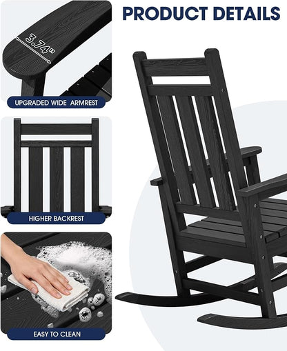 Oversized Outdoor Rocking Chair Set of 2, HDPE Patio Rockers - Image 6
