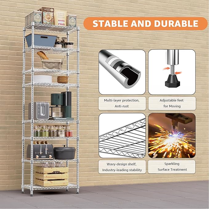 M MZG 8 Tier 2000 lbs Storage Rack Metal Wire Shelving Unit, Storage Standing - Image 8