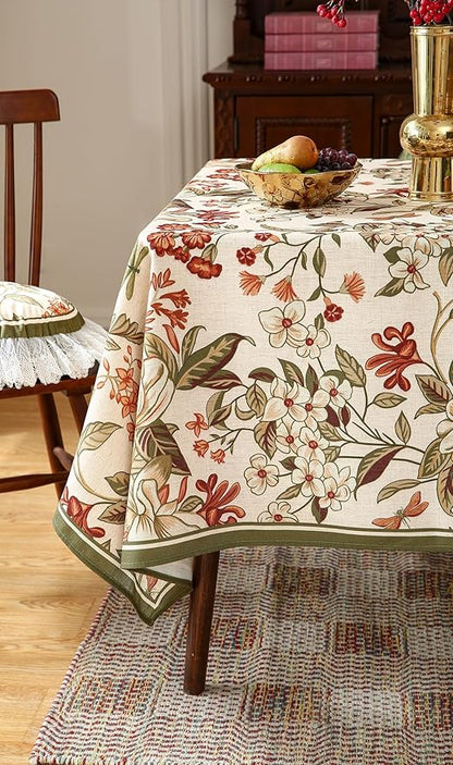 ISAENNE Designer Bohemian Linen Table Cloth for Rectangle Table,Colorful Floral Pattern Tablecloth,Wrinkle Resistant Decorative Tablecloths for Dining Thanksgiving Kitchen Party,55"*79"-Grace A