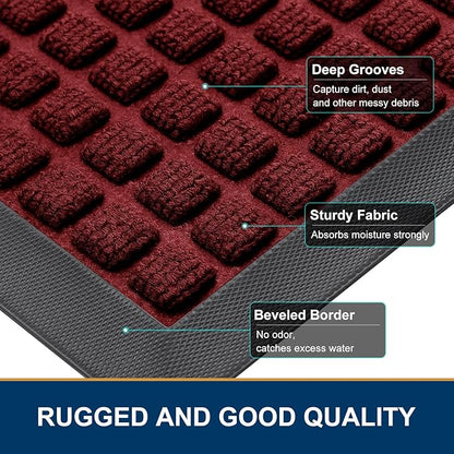 Smiry Front Door Mat Outside Entrance, Heavy Duty Natural Rubber Doormat, Non Slip, Trap Dirt and Moisture, Easy Clean, Low Profile Welcome Floor Mats for Indoor Outdoor Entry, 70x46.5 Inch, Red