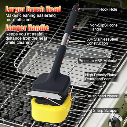Grill Brush Bristle Free with 2 Replaceable Heads, Steam-Enhanced Scraper for Cast Iron & Stainless Steel Grates, Safe Non-Scratch Barbecue Cleaner for Outdoor Grills