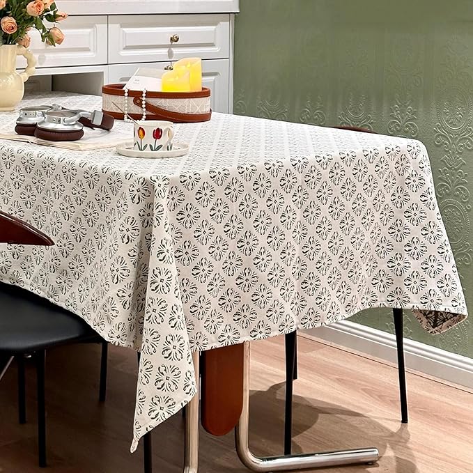 Rectangle Gingham Tablecloth, Washable White Green Table Cloth, Raised Jacquard Pattern Table Cover for Dining, Farmhouse, Wedding, Outdoor Tablecloths - 60''x108''
