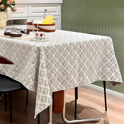 Rectangle Gingham Tablecloth, Washable White Green Table Cloth, Raised Jacquard Pattern Table Cover for Dining, Farmhouse, Wedding, Outdoor Tablecloths - 60''x108''