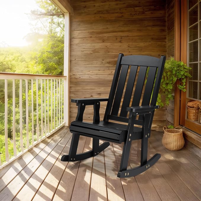 VINGLI Outdoor Rocking Chair, Heavy Duty 600 LBS Wooden Rocker, Weatherproof - Image 2