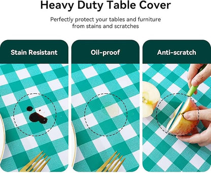 Romanstile Rectangle Vinyl Tablecloth, 100% Waterproof Buffalo Gingham Plastic Table Cloth, Heavy Duty Wipeable Checkered Table Covers for Outdoor, Camping, Picnic, Patio - 60 x 102, Teal Green