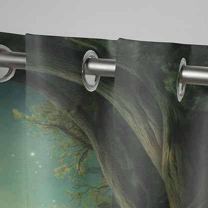 Forest Theme Waterproof Outdoor Curtains for Patio,Trees Moon Lake Pattern,Privacy Weatherproof Grommet Outside Curtains for Porch, Pergola, Cabana,2 Panels,W36 x L84,Green