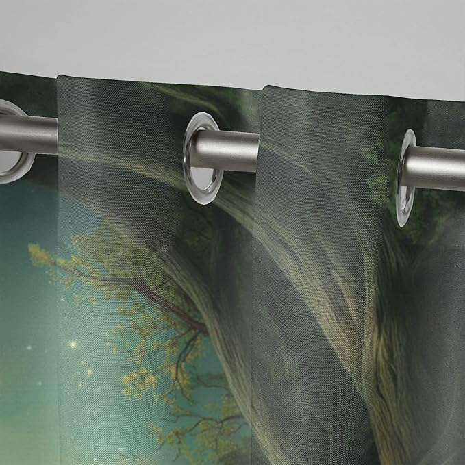 Forest Theme Outdoor Curtains for Patio Waterproof,Trees Moon Lake Pattern,Privacy Curtains for Porch Pergola Arbor Lanai Pool House Outside Deck,Set of 2 Panels,W54 x L108,Green