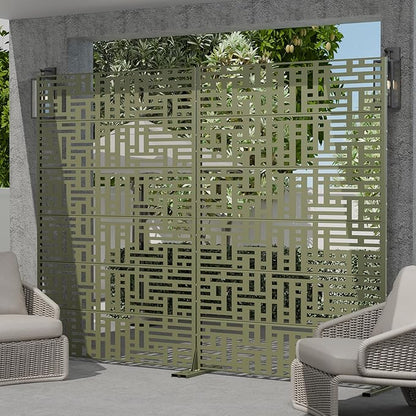 Casaphoria Metal Privacy Screen Outdoor, 72" H x 47" W Freestanding Decorative Privacy Screen for Patio Deck Balcony Garden with Stable Base, Grey-Helen