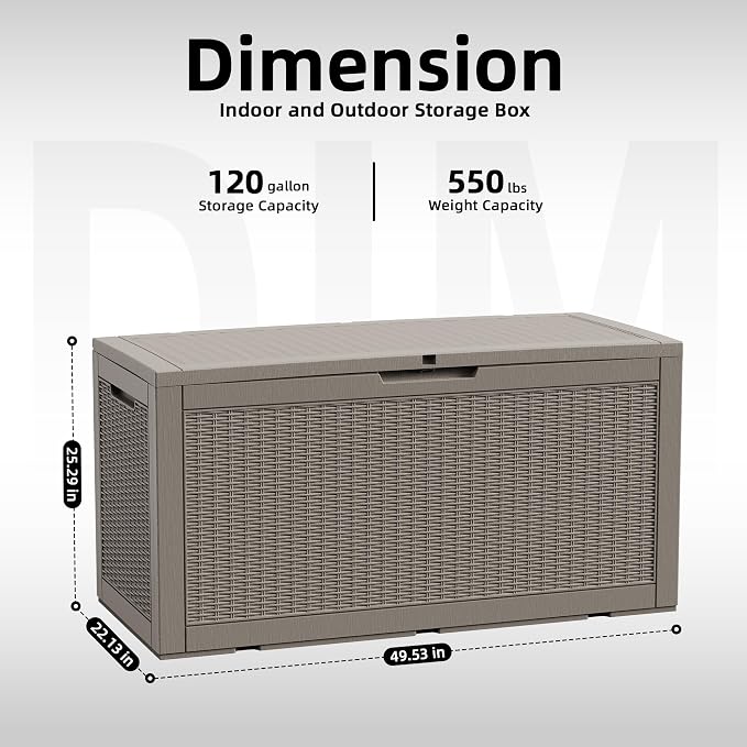 120 Gallon Outdoor Deck Box, Resin Waterproof Storage Box - Image 5